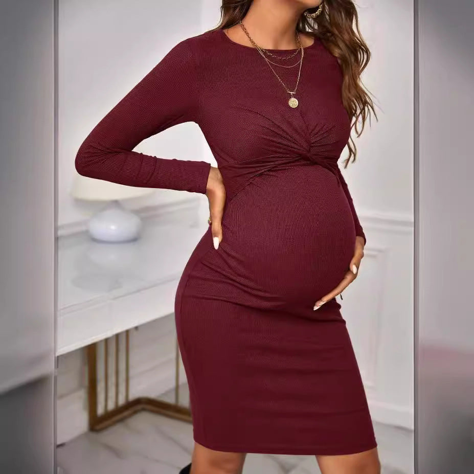 Oluuu.Strickkleid mit Rundhalsausschnitt und langen Ärmeln für Schwangere
