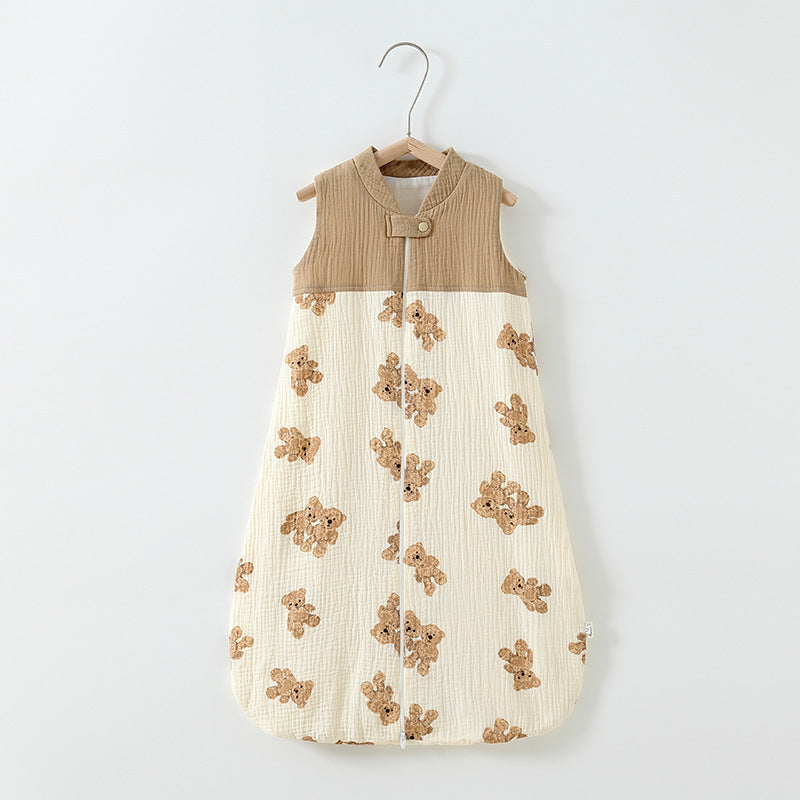 Oluuu. Baby Schlafsack – Doppelter Lagen Patchwork Schlafsack mit Stehkragen und Mull-Weste