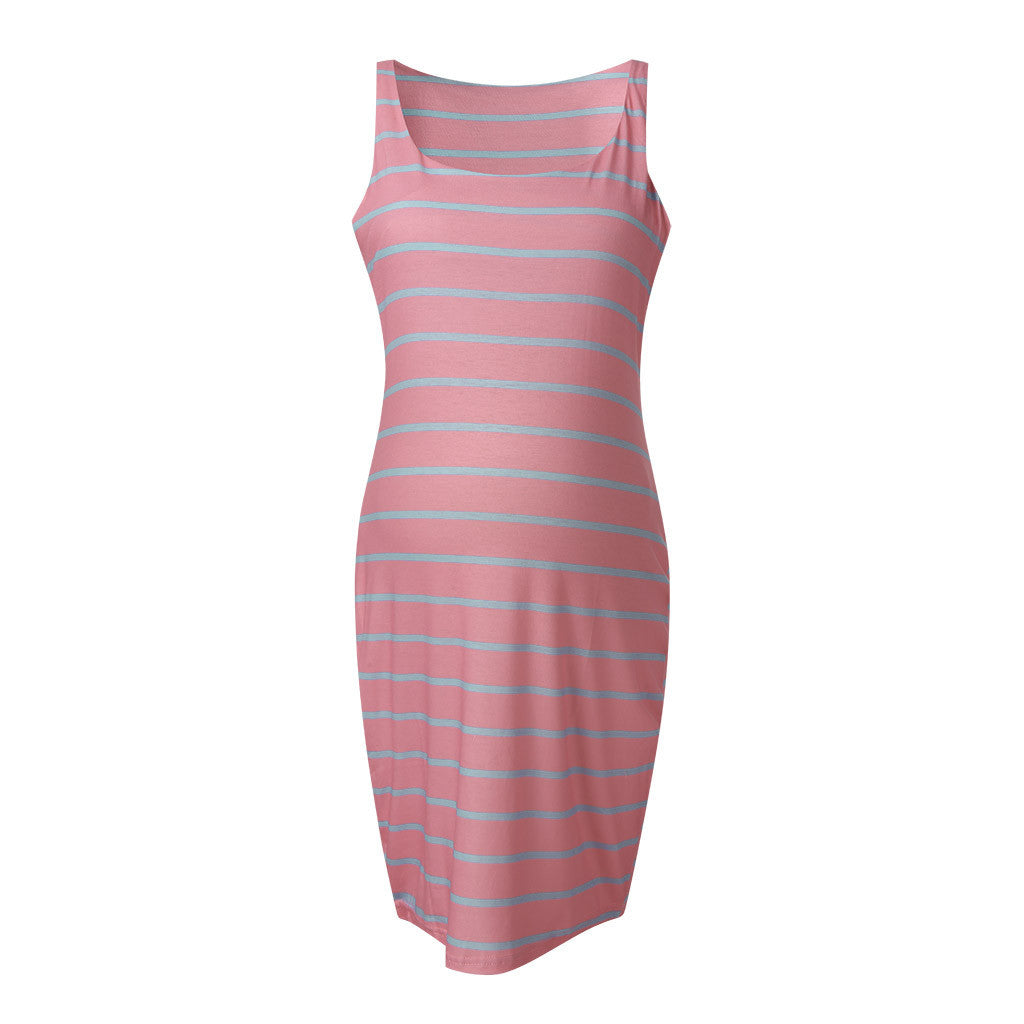 Oluuu. Gestreiftes Umstands-Kleid – Bequemes Maternity Vest Dress für Schwangere