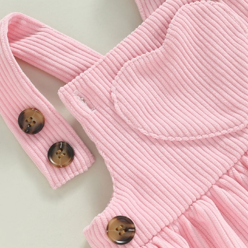 Oluuu. Baby Hosenträgerrock Outfit – Mädchen Print Top, Siamese Dreieck-Romper, Zwei-Teiler Cordrock