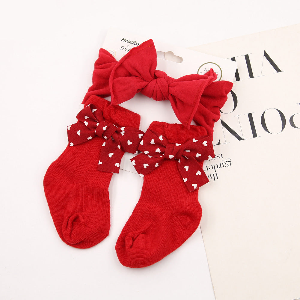 Oluuu. Baby Haarband und Socken Set – Weihnachts-Socken mit großem Schleifen-Design für Kinder