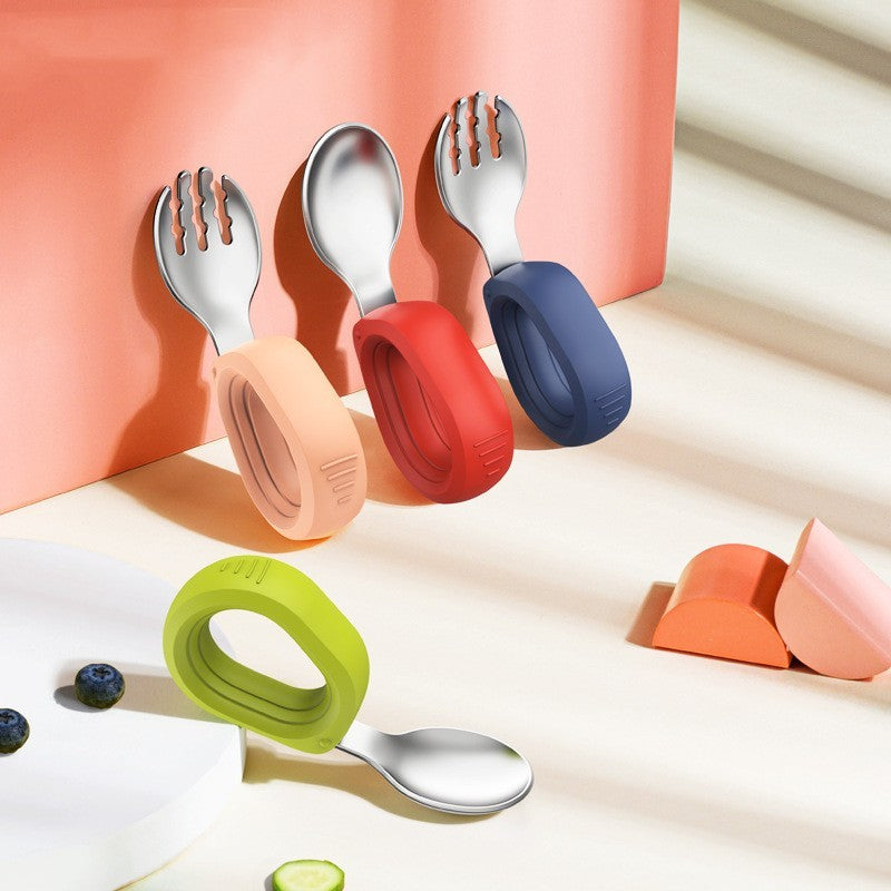 Oluuu Runde Gabel- und Löffel-Set aus Edelstahl für Kinder – Sicheres und praktisches Besteck