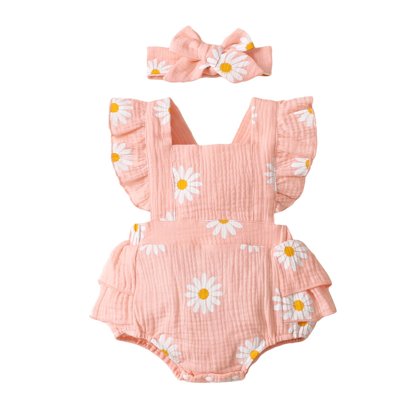 Oluuu. Ärmelloser Baby Mädchen Romper – Blumenmuster, Dreieck-Design
