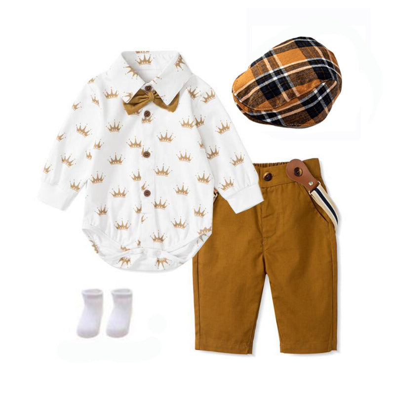 Oluuu. Baby Jungen Gentleman Outfit – Langarm Romper mit Hose und Dreiecksmuster