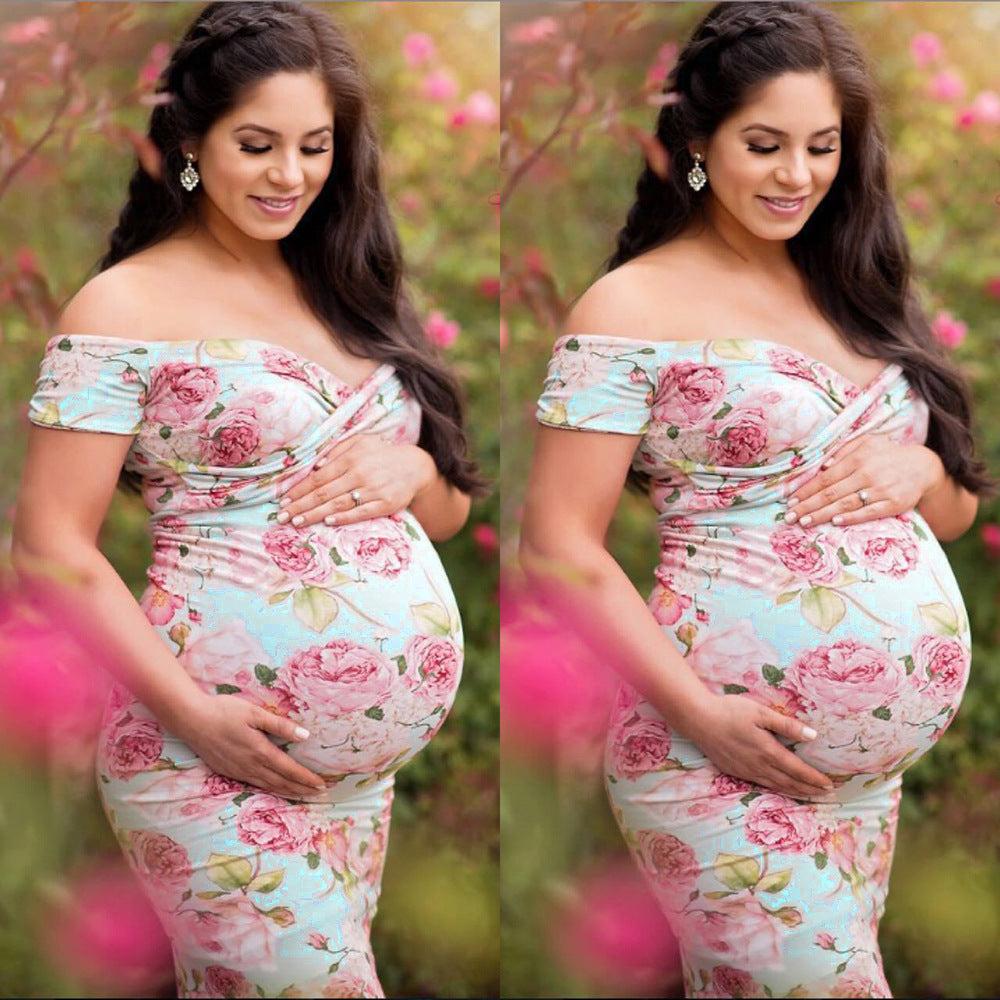 Oluuu V-Ausschnitt Kurzarm Umstandskleid – Plus-Size Maternity Dress