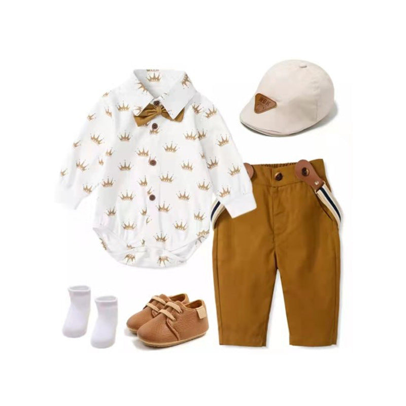 Oluuu. Baby Jungen Gentleman Outfit – Langarm Romper mit Hose und Dreiecksmuster