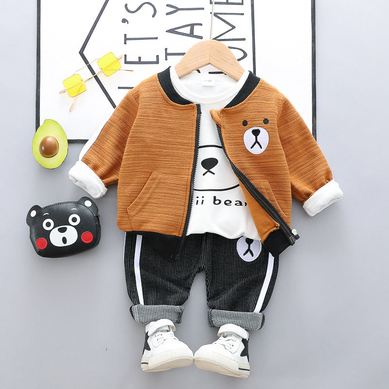 Oluuu. Kinder Hosen Set – Drei-teiliges Cartoon-Bär-Set aus Baumwolle