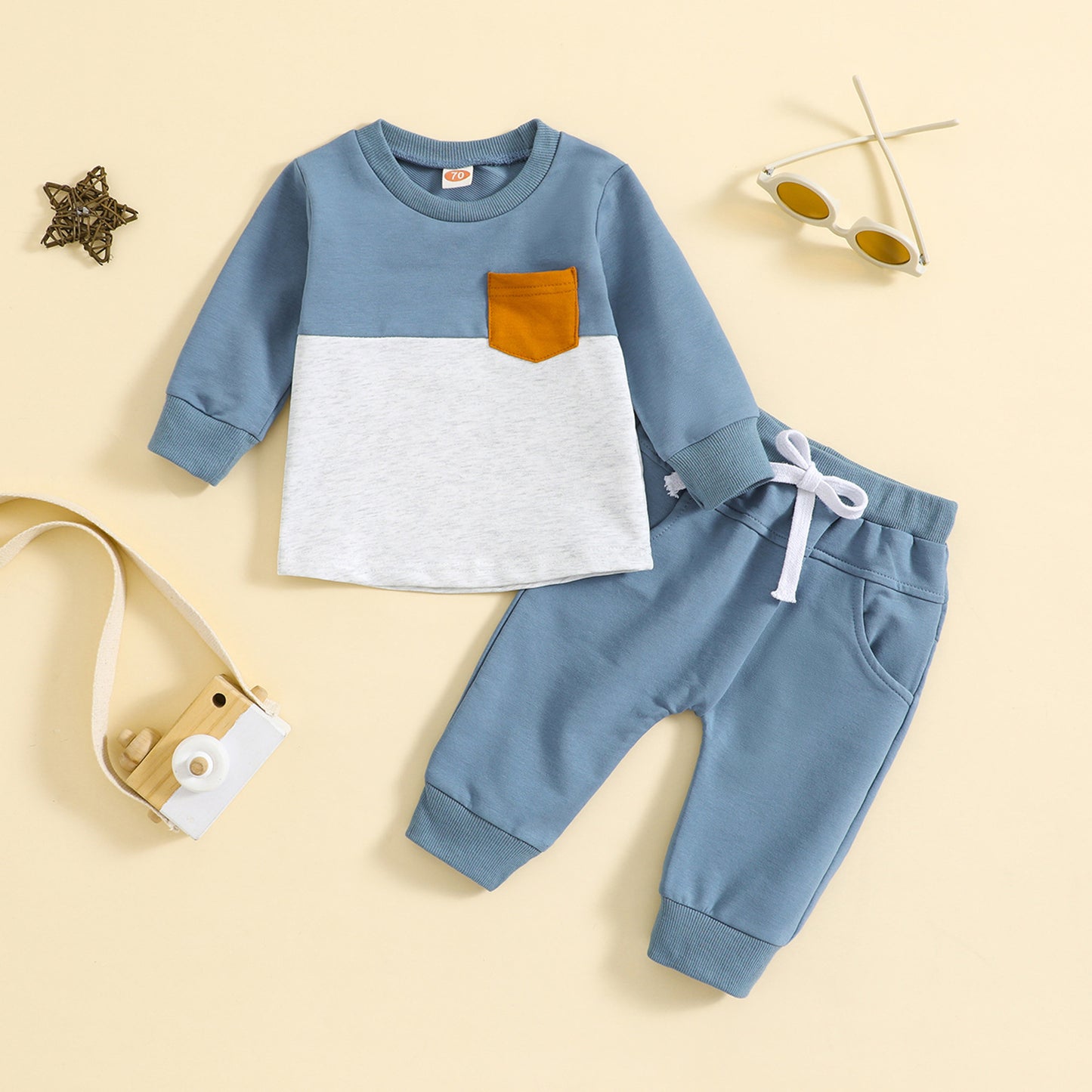 Oluuu. Kinder Farblock Crew Neck Langarm Hosenanzug