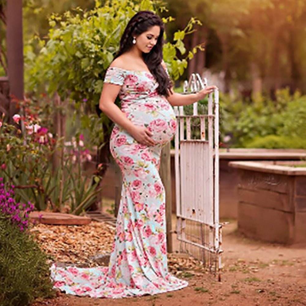 Oluuu V-Ausschnitt Kurzarm Umstandskleid – Plus-Size Maternity Dress