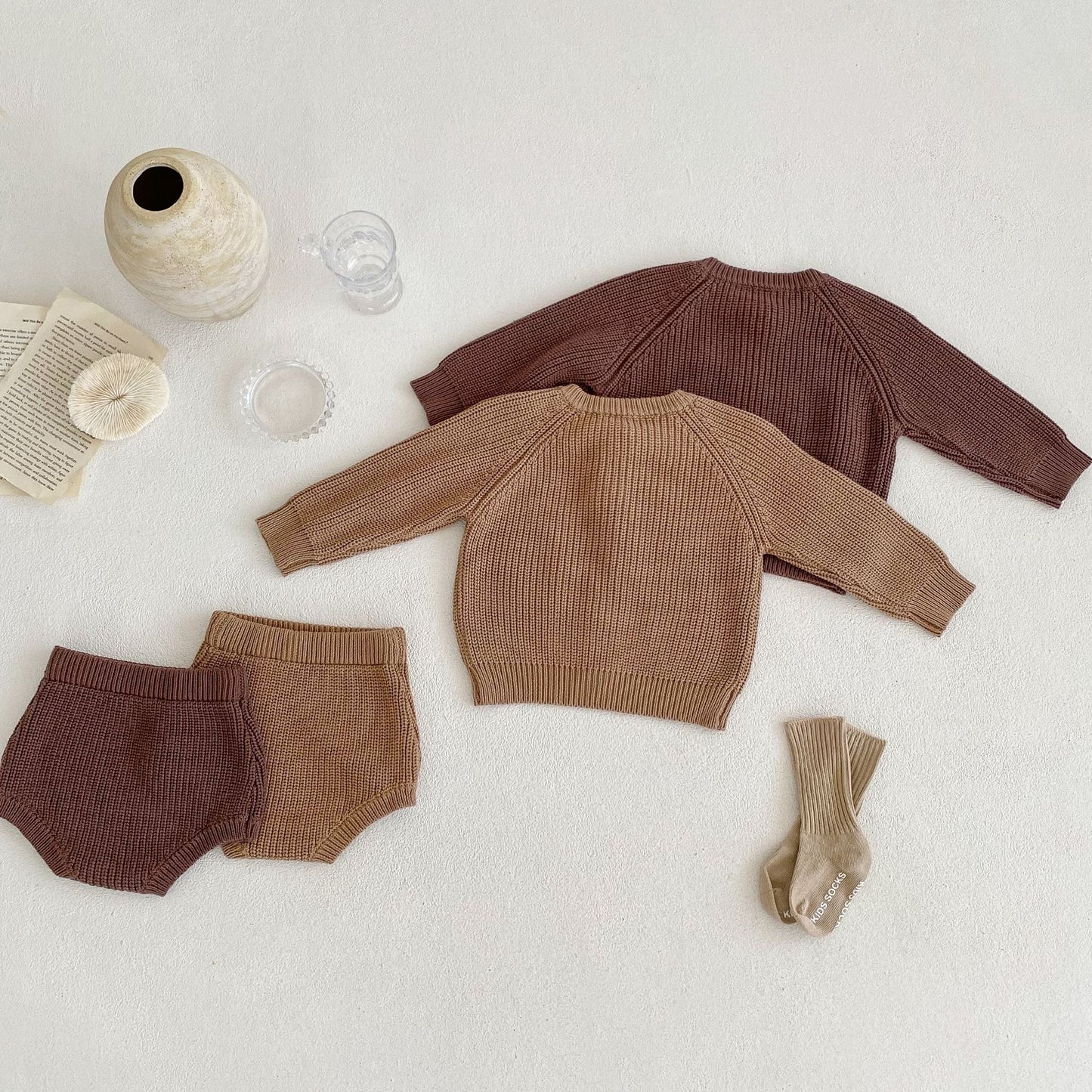 Oluuu. Baby Baumwollgarn Unterhosen und Cardigan – Zwei-Teiler Set