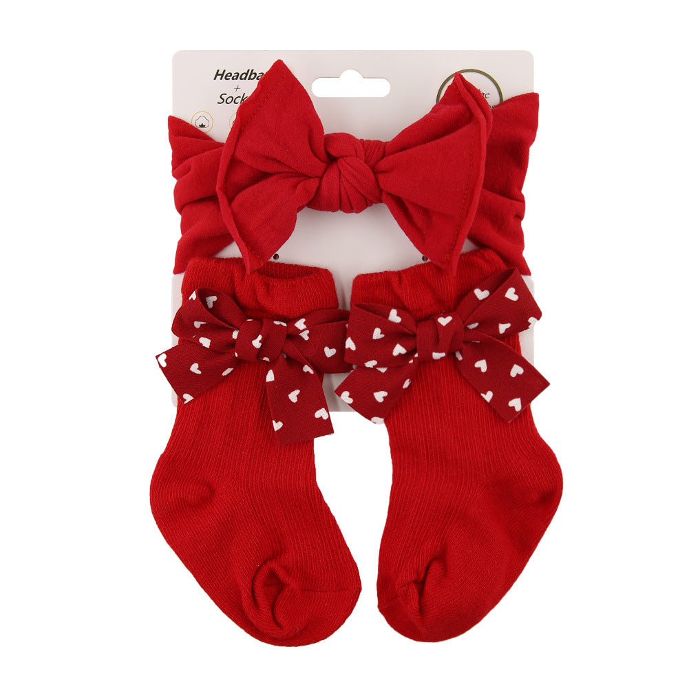 Oluuu. Baby Haarband und Socken Set – Weihnachts-Socken mit großem Schleifen-Design für Kinder