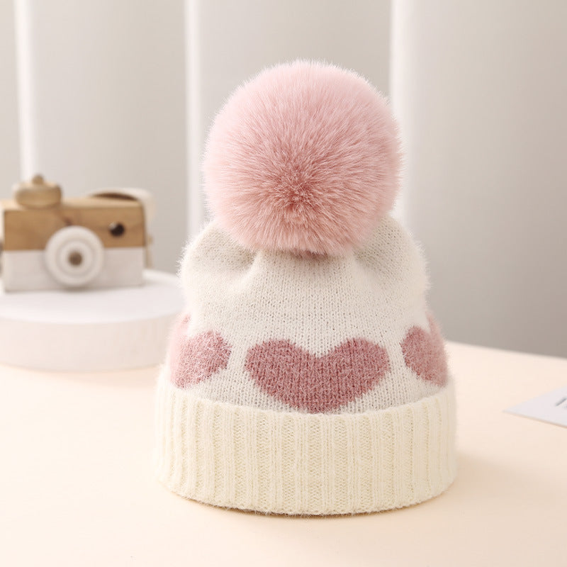 Oluuu. Baby Mütze – Doppelter, dicker Jacquard mit Herz-Muster für extra Wärme