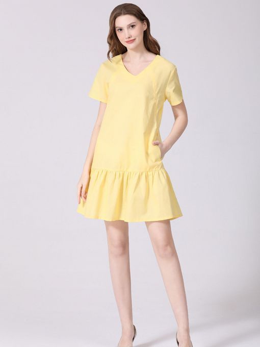 Oluuu. Plus-Size Kleid für Schwangere – Casual, Kurzarm aus Baumwolle und Leinen