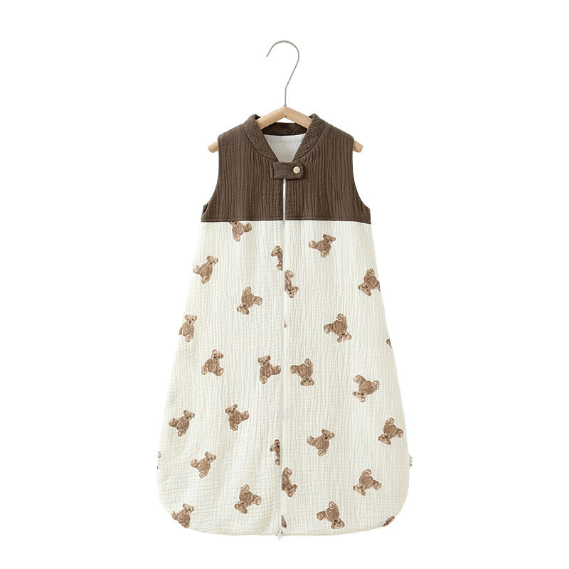 Oluuu. Baby Schlafsack – Doppelter Lagen Patchwork Schlafsack mit Stehkragen und Mull-Weste