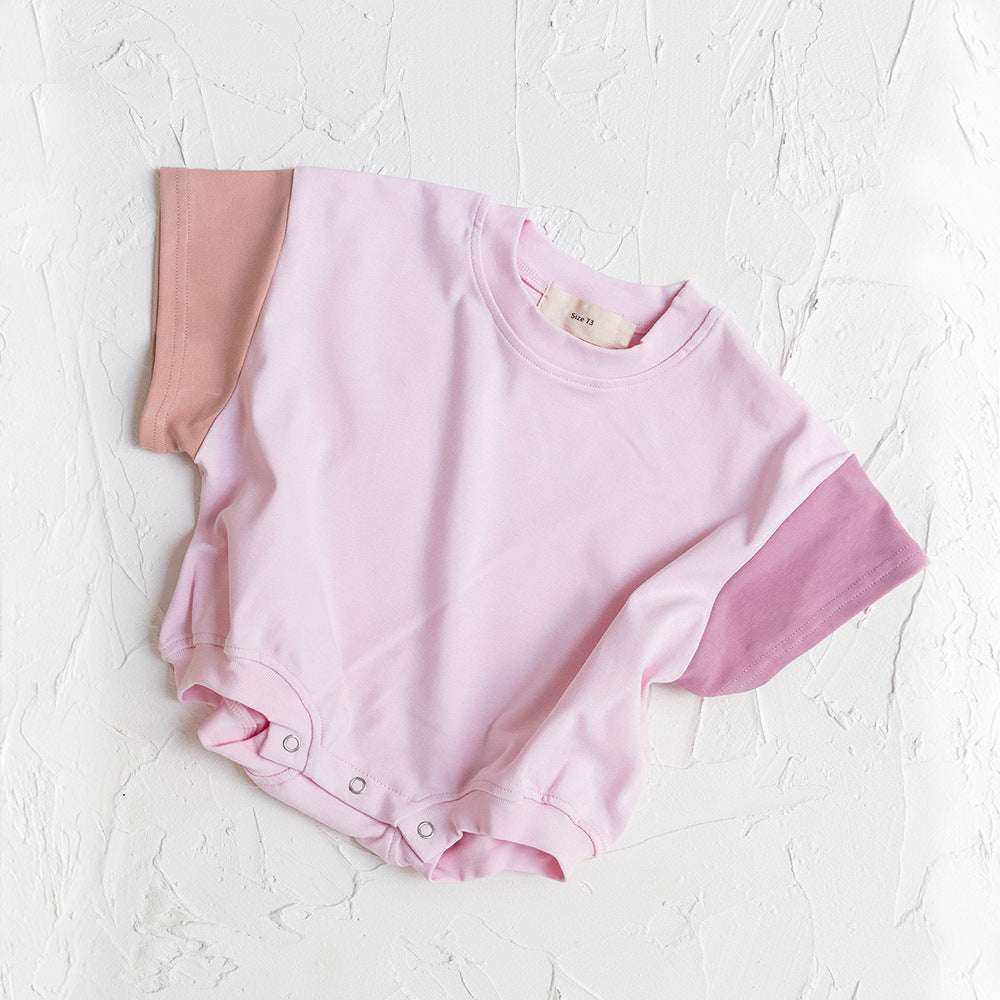 Oluuu. Baby Jungen Einfarbiger Jumpsuit mit Dreiecks-Stitching und Kurzarm