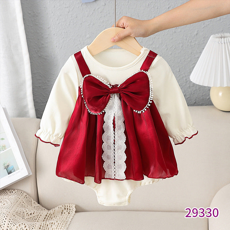 Oluuu. Baby Jumpsuit mit Schleife – Langarm Dreiecks-Romper