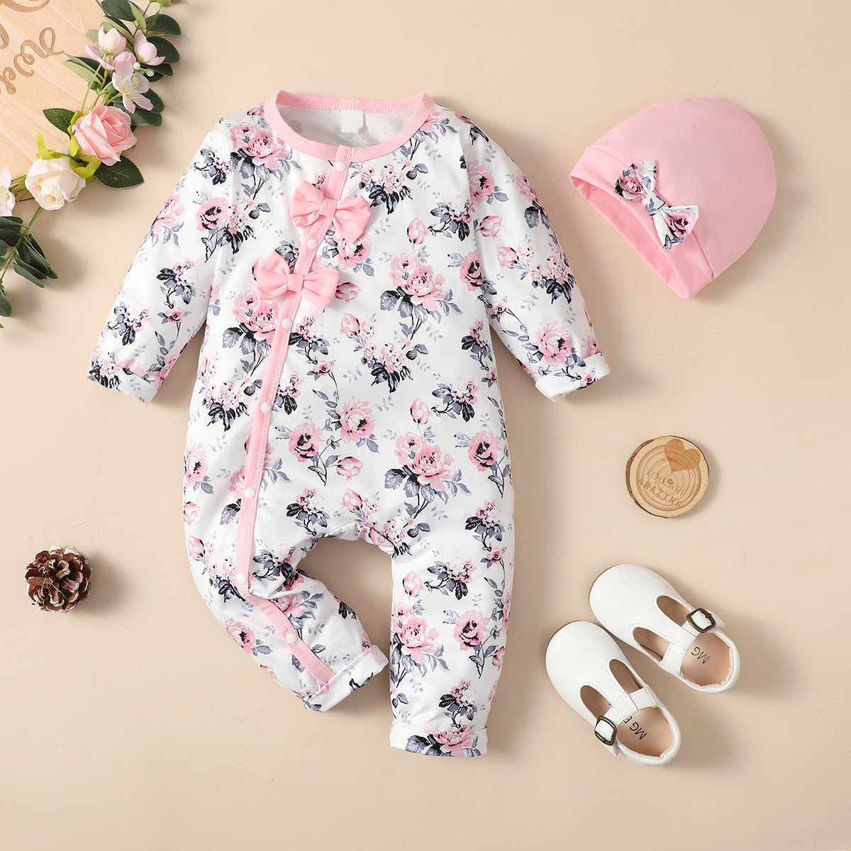 Oluuu. Baby Bestickter Jumpsuit für Herbst und Winter, Prinzessin Ausgehkleidung, Einteiler für Kleinkinder mit floralen Mustern
