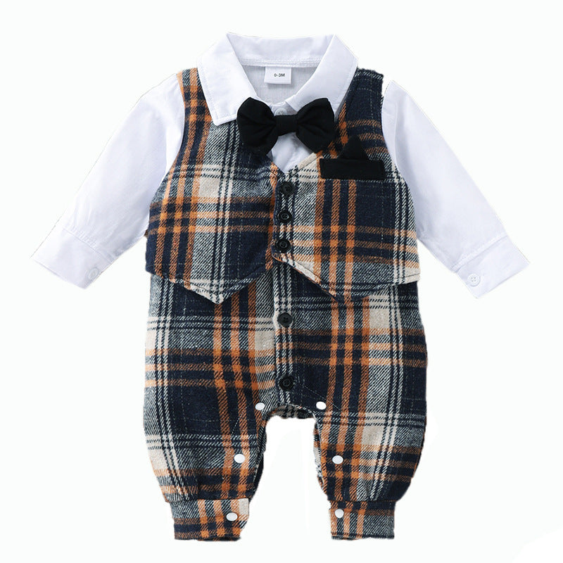 Oluuu. Baby Jungen Gentleman Jumpsuit – Frühlings- und Herbstmode mit Karomuster und Fake-Weste
