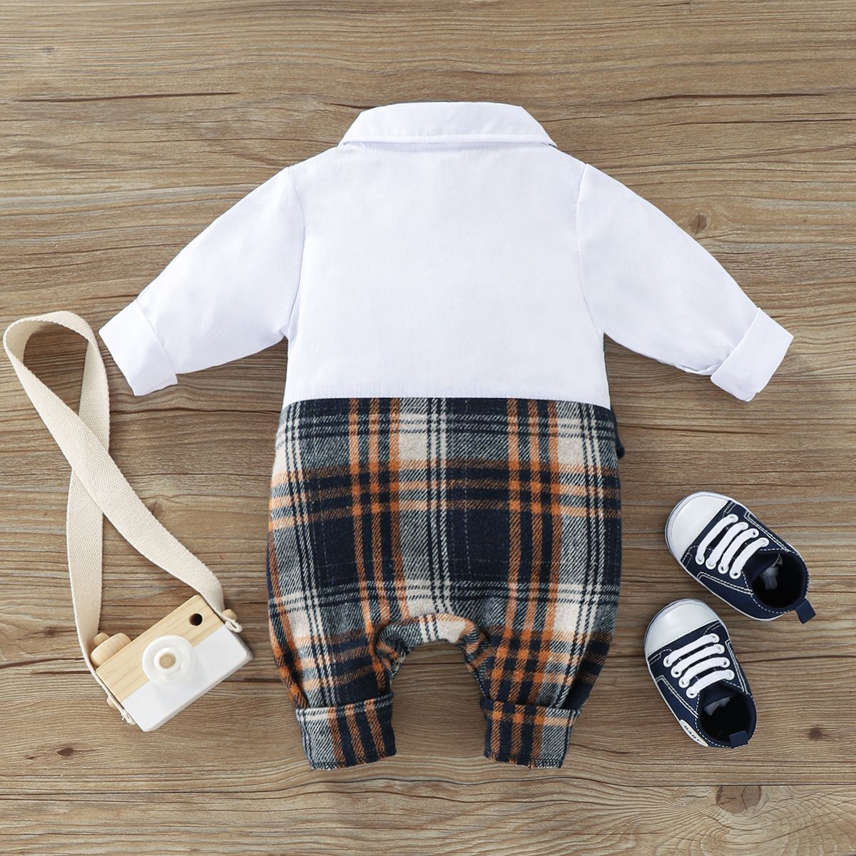 Oluuu. Baby Jungen Gentleman Jumpsuit – Frühlings- und Herbstmode mit Karomuster und Fake-Weste