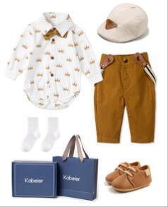Oluuu. Baby Jungen Gentleman Outfit – Langarm Romper mit Hose und Dreiecksmuster