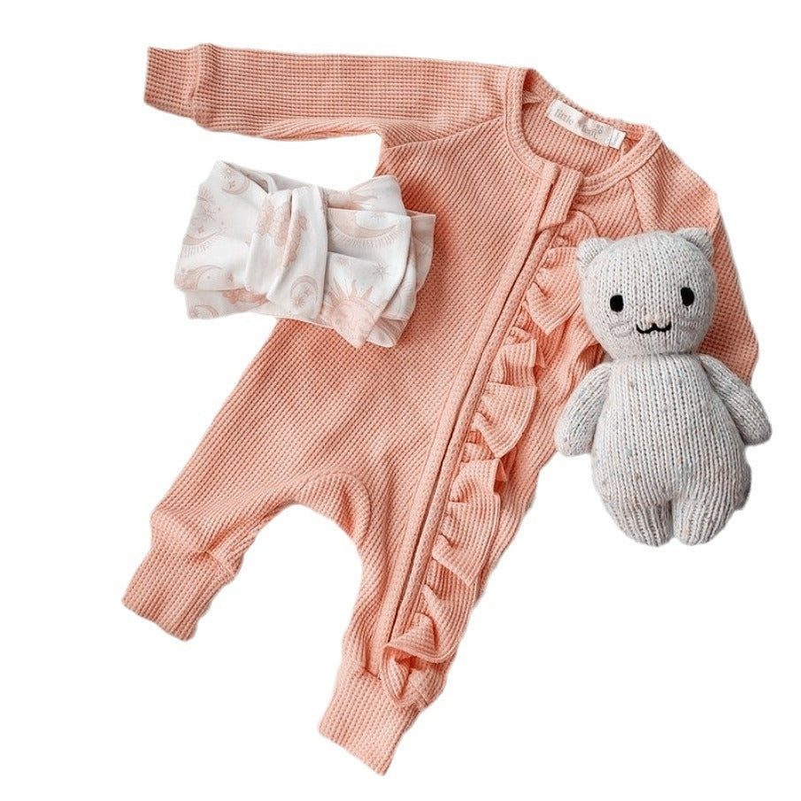 Oluuu. Mädchen Baby Strick-Jumpsuit aus elastischem Waffelstoff