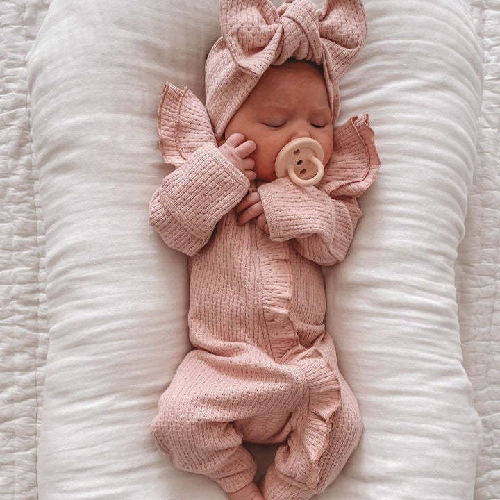Oluuu. Mädchen Baby Strampler Langarm Gestrickter Stretch Waffelstrick Overall