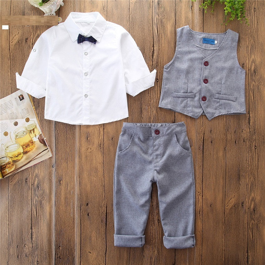 Oluuu. Kinderbekleidung Frühling und Herbst Neu Jungs Gentleman Drei-Teiliges Set Weste, Fliege, Hemd und Hose