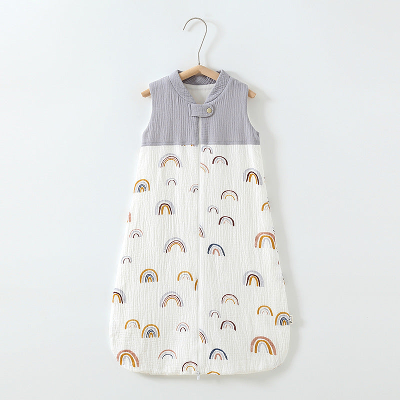 Oluuu. Baby Schlafsack – Doppelter Lagen Patchwork Schlafsack mit Stehkragen und Mull-Weste