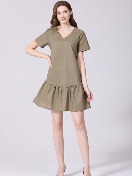 Oluuu. Plus-Size Kleid für Schwangere – Casual, Kurzarm aus Baumwolle und Leinen