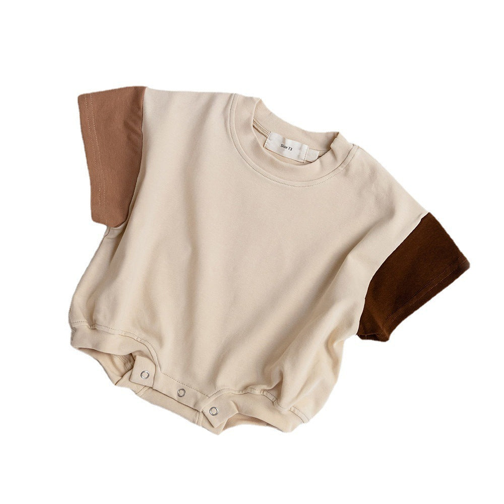 Oluuu. Baby Jungen Einfarbiger Jumpsuit mit Dreiecks-Stitching und Kurzarm