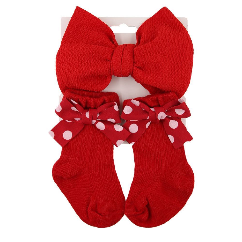 Oluuu. Baby Haarband und Socken Set – Weihnachts-Socken mit großem Schleifen-Design für Kinder