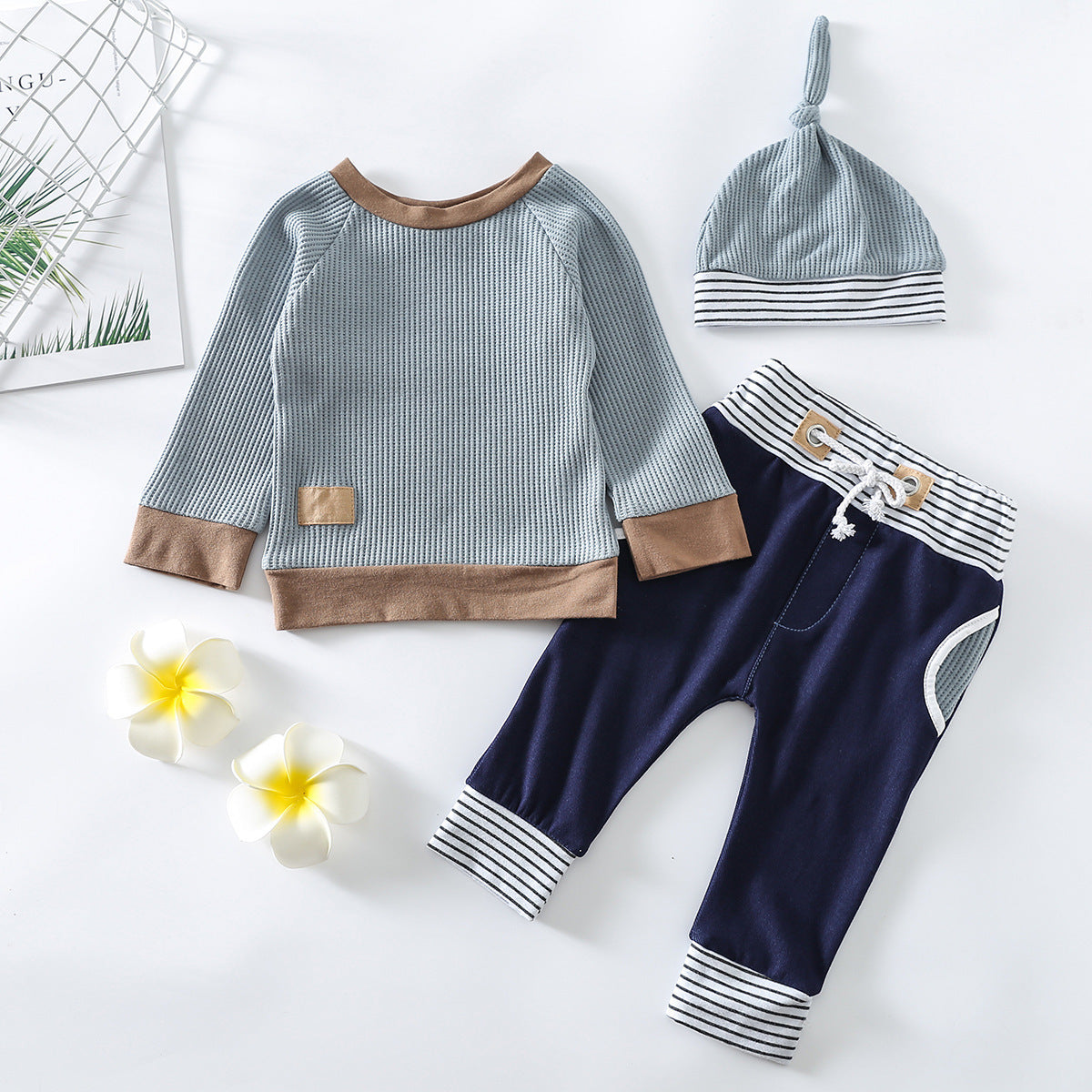 Oluuu. Streifen Pullover und Hose Set – Baumwolle für Jungen