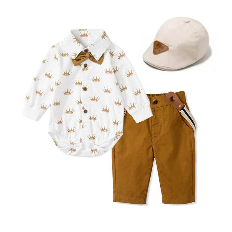 Oluuu. Baby Jungen Gentleman Outfit – Langarm Romper mit Hose und Dreiecksmuster