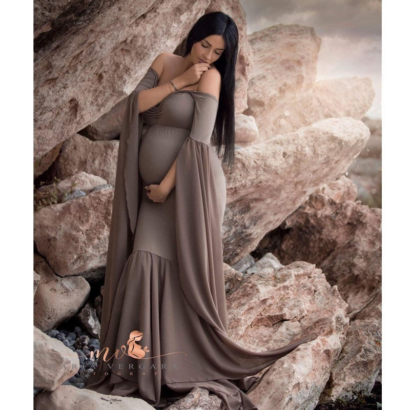 Oluuu. Schwangerschafts-Fotoshooting Chiffonkleid Lange Robe