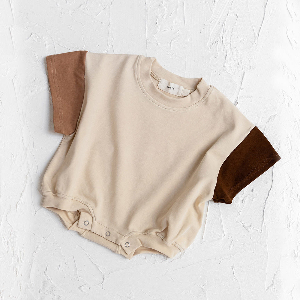 Oluuu. Baby Jungen Einfarbiger Jumpsuit mit Dreiecks-Stitching und Kurzarm