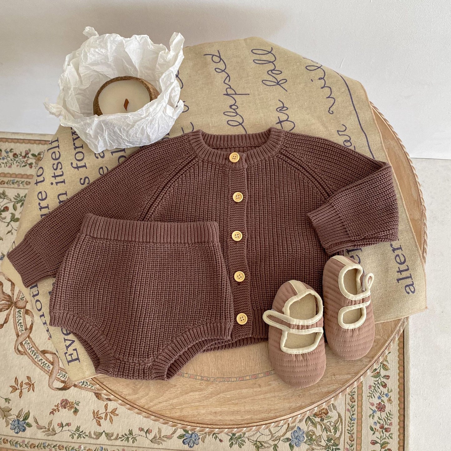 Oluuu. Baby Baumwollgarn Unterhosen und Cardigan – Zwei-Teiler Set