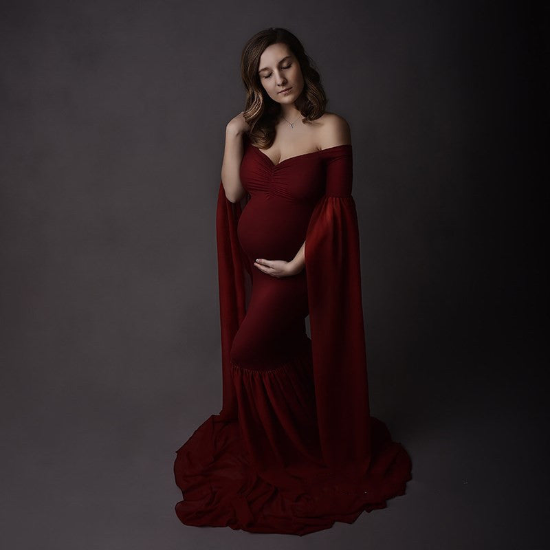 Oluuu. Schwangerschafts-Fotoshooting Chiffonkleid Lange Robe