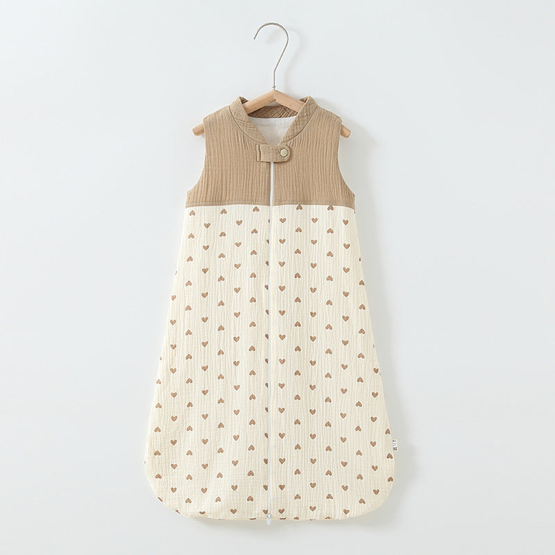 Oluuu. Baby Schlafsack – Doppelter Lagen Patchwork Schlafsack mit Stehkragen und Mull-Weste