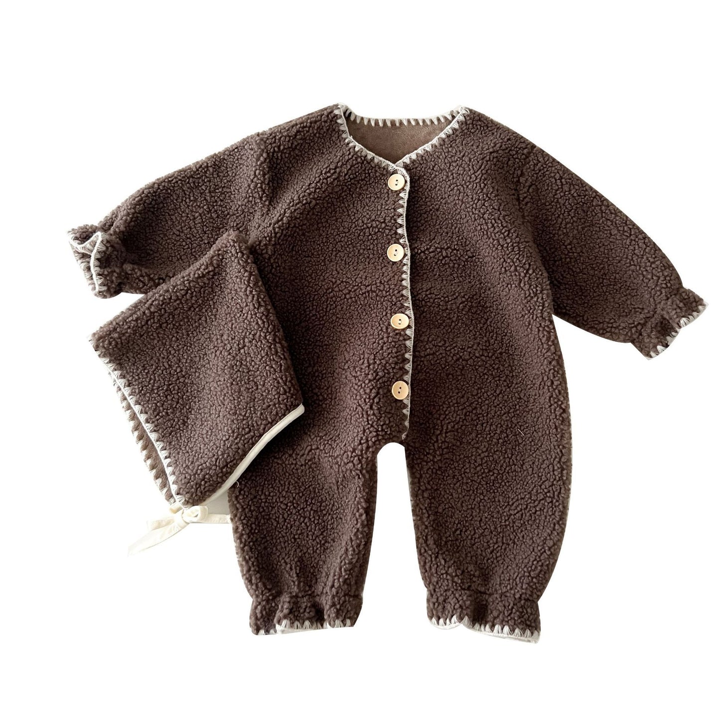 Oluuu. Baby Einteiler – Fleece-gefütterter Western-Stil Langarm-Jumpsuit