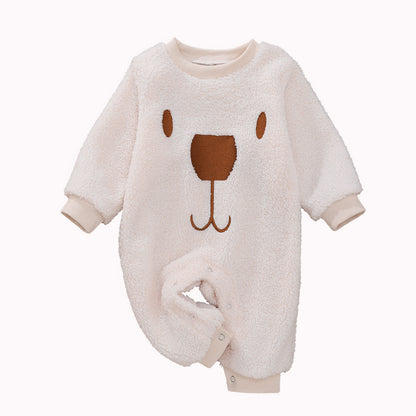 Oluuu. Kuscheliger Zweifarbiger Baby-Strampler mit Bären-Print in Braun und Weiß