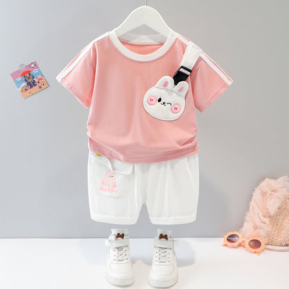 Oluuu. Kurzärmeliges Cartoon Tier-Set – Zweiteiliges Kinder-Outfit im Western-Stil