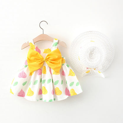Oluuu. Sommerliches Kleid für Babys: Mädchen Kleid mit Druck und Schleifen-Trägern