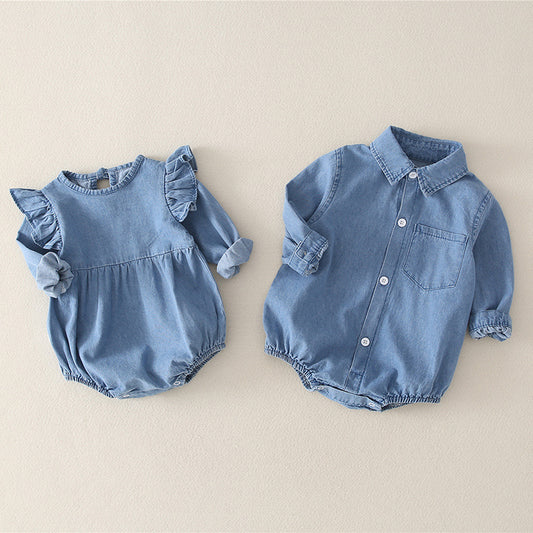 Oluuu. Mädchen Baby Jeans – Triangularer Kletteranzug