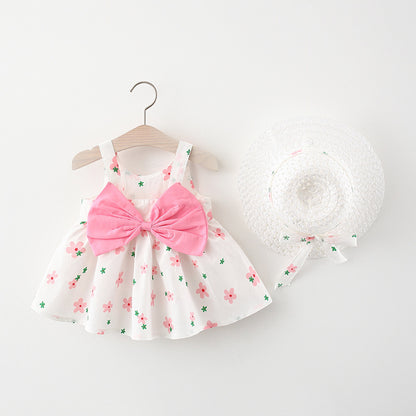 Oluuu. Sommerliches Kleid für Babys: Mädchen Kleid mit Druck und Schleifen-Trägern