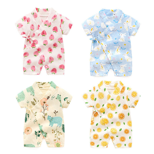 Oluuu. Baby Romper – Kurzarm Kimono-Einteiler, weiches und atmungsaktives Crepe mit Druckmuster, Klasse A Qualität