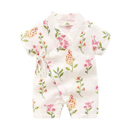 Oluuu. Baby Romper – Kurzarm Kimono-Einteiler, weiches und atmungsaktives Crepe mit Druckmuster, Klasse A Qualität