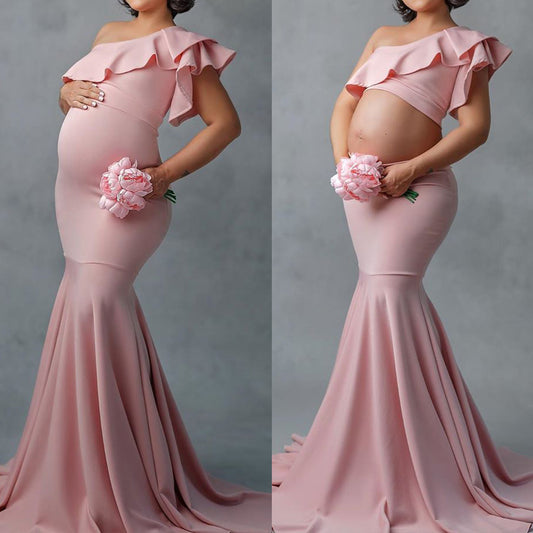 Oluuu. Modisches, schlankes Spitzenkleid ohne Träger für schwangere Frauen