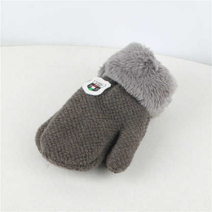 Oluuu Kinder Plüsch-Mitten Strickhandschuhe aus Wolle – Dicke, warme Fäustlinge