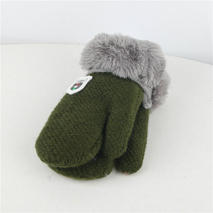 Oluuu Kinder Plüsch-Mitten Strickhandschuhe aus Wolle – Dicke, warme Fäustlinge