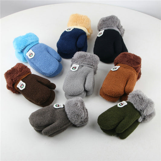 Oluuu Kinder Plüsch-Mitten Strickhandschuhe aus Wolle – Dicke, warme Fäustlinge